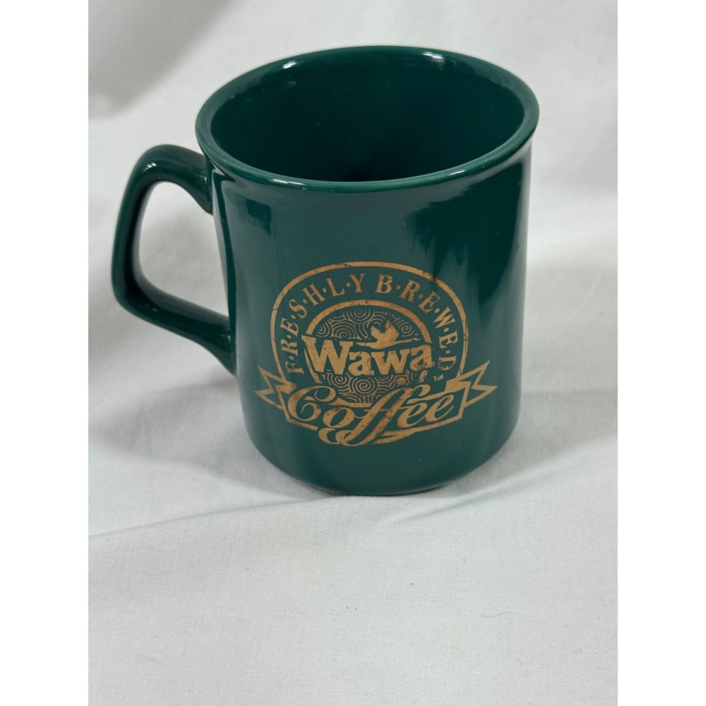 Wawa Freshly Brewed Coffee Mug Forest Green Gold Logo Ceramic Diner Cup HG